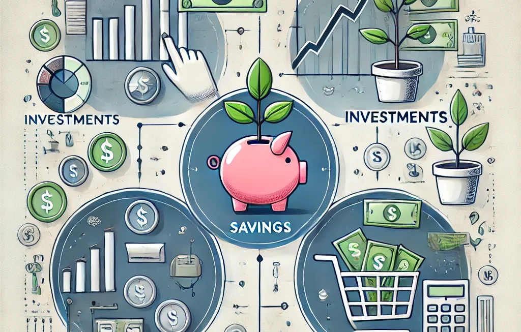 A visual representation of smart budgeting for financial independence, showing savings, investments, and spending categories.