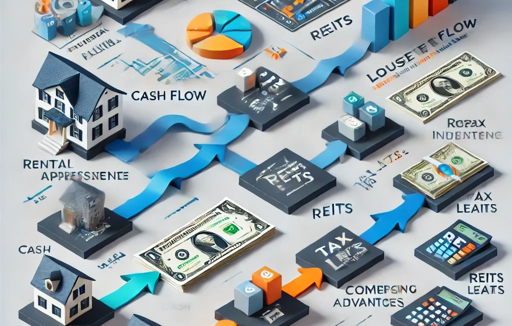 Achieving financial independence through real estate investments strategy chart.