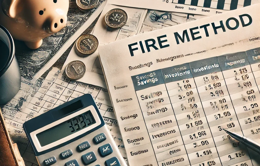 A financial plan and calculator representing the FIRE Method for Financial Independence.