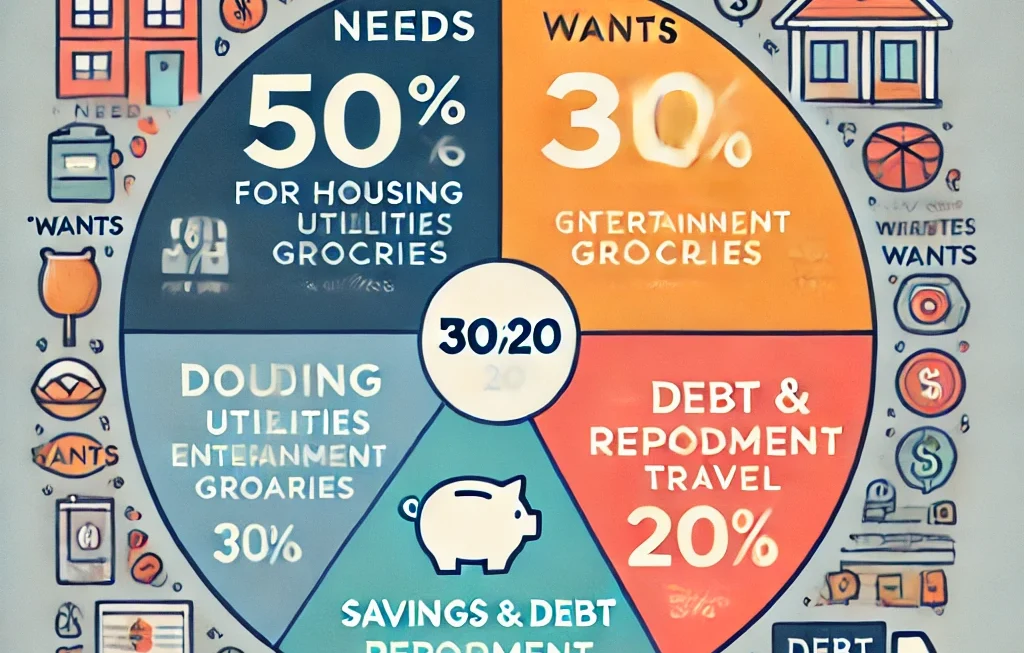 Explanation of how the 50/30/20 rule helps achieve financial independence.